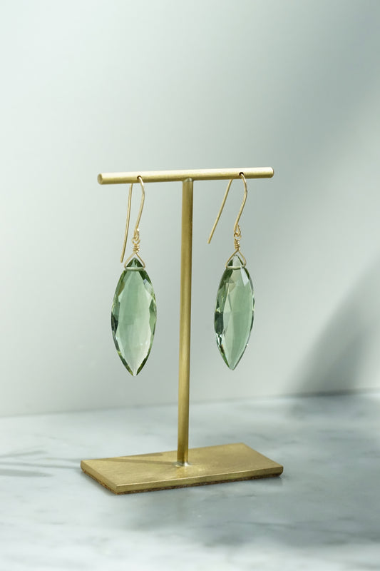 Rock Stella - Green Quartz medium marquise on hammered 14k gold-fill simple wires