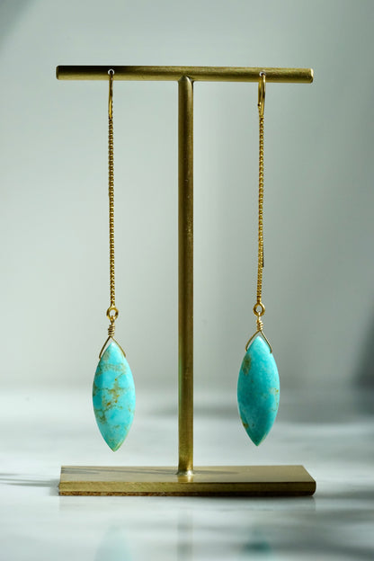 Rock Stella - Turquoise small Marquise drops on 14K gold filled long pull-through wires