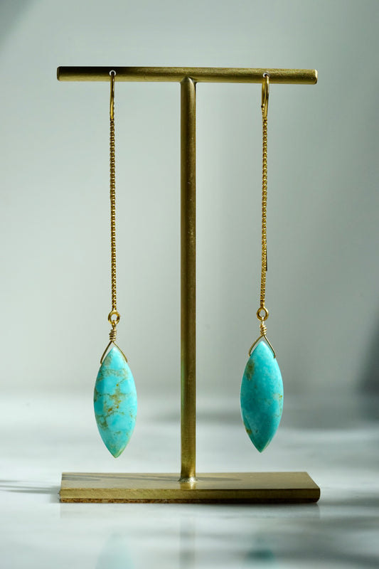 Rock Stella - Turquoise small Marquise drops on 14K gold filled long pull-through wires