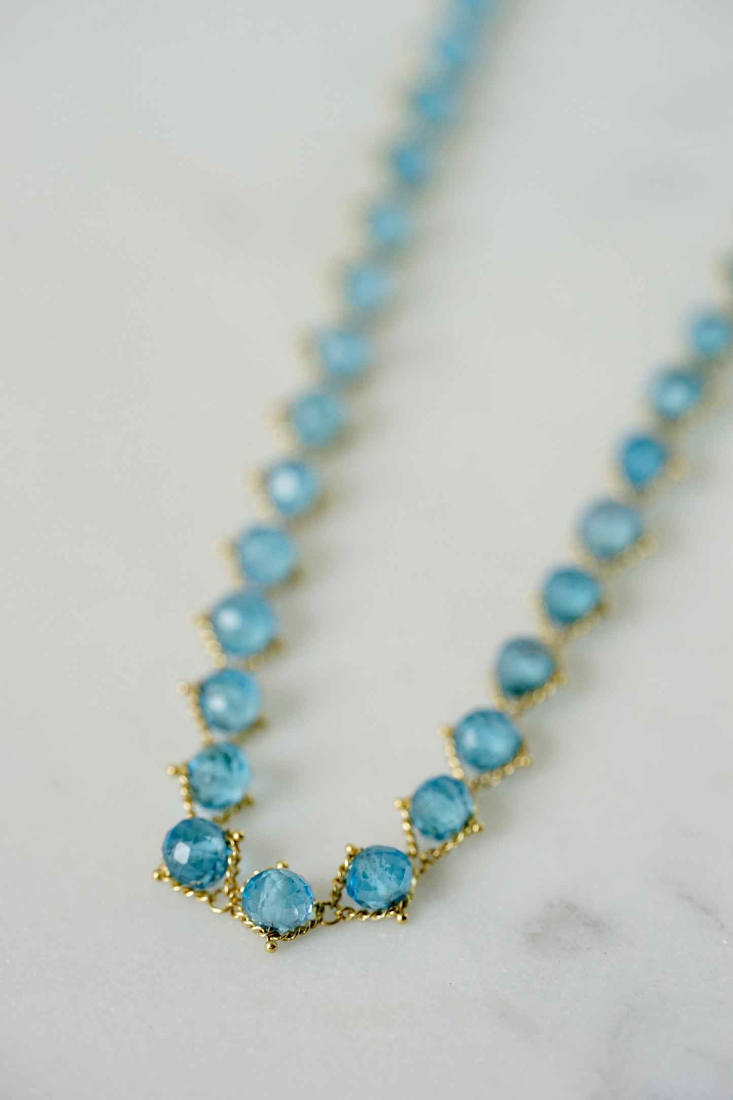 Amali - Woven London Blue Topaz in 18k gold 16-18"