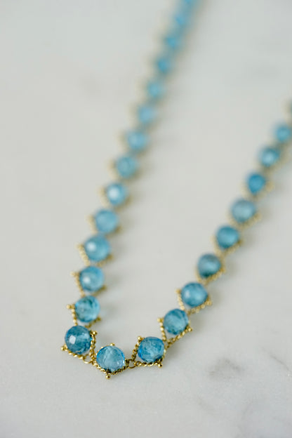 Amali - Woven London Blue Topaz in 18k gold 16-18"