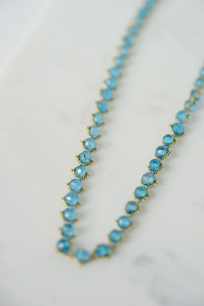 Amali - Woven London Blue Topaz in 18k gold 16-18"