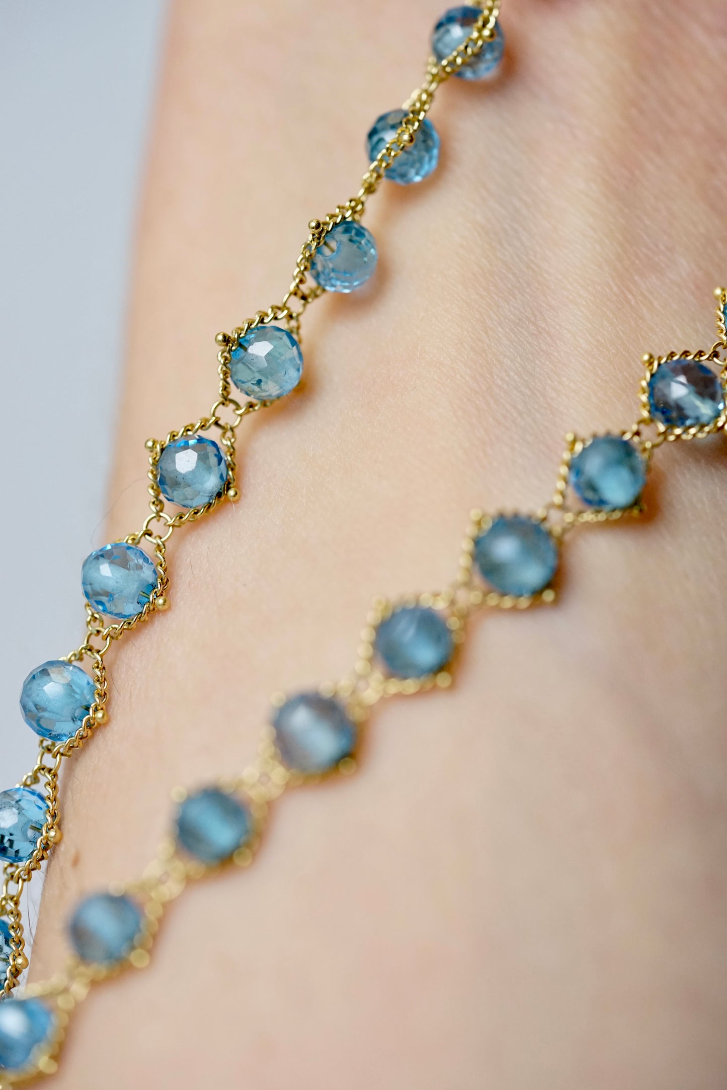 Amali - Woven London Blue Topaz in 18k gold 16-18"