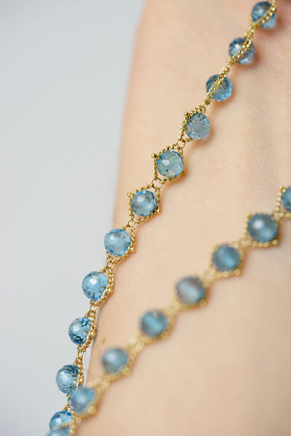 Amali - Woven London Blue Topaz in 18k gold 16-18"