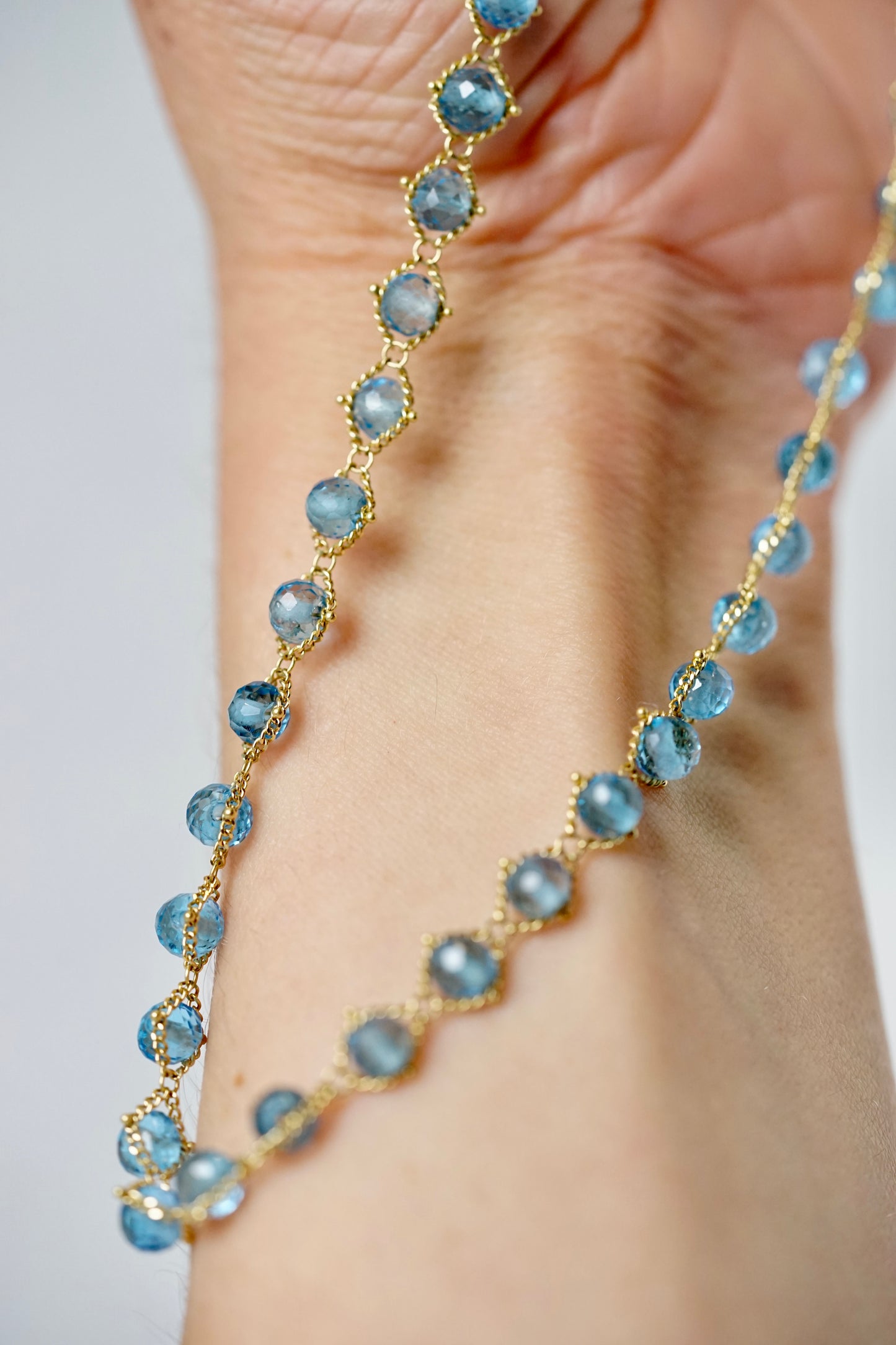Amali - Woven London Blue Topaz in 18k gold 16-18"