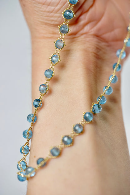 Amali - Woven London Blue Topaz in 18k gold 16-18"