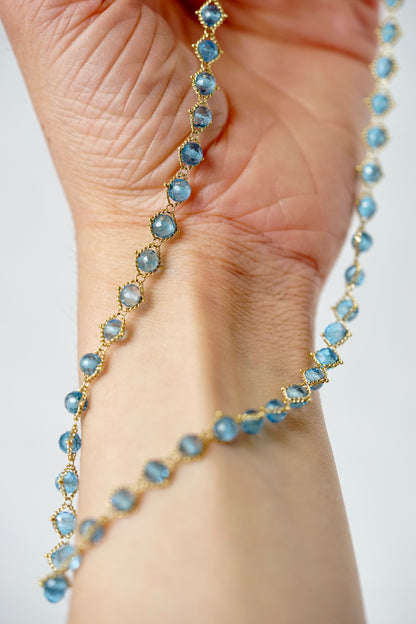 Amali - Woven London Blue Topaz in 18k gold 16-18"