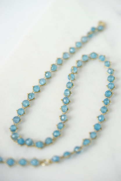 Amali - Woven London Blue Topaz in 18k gold 16-18"