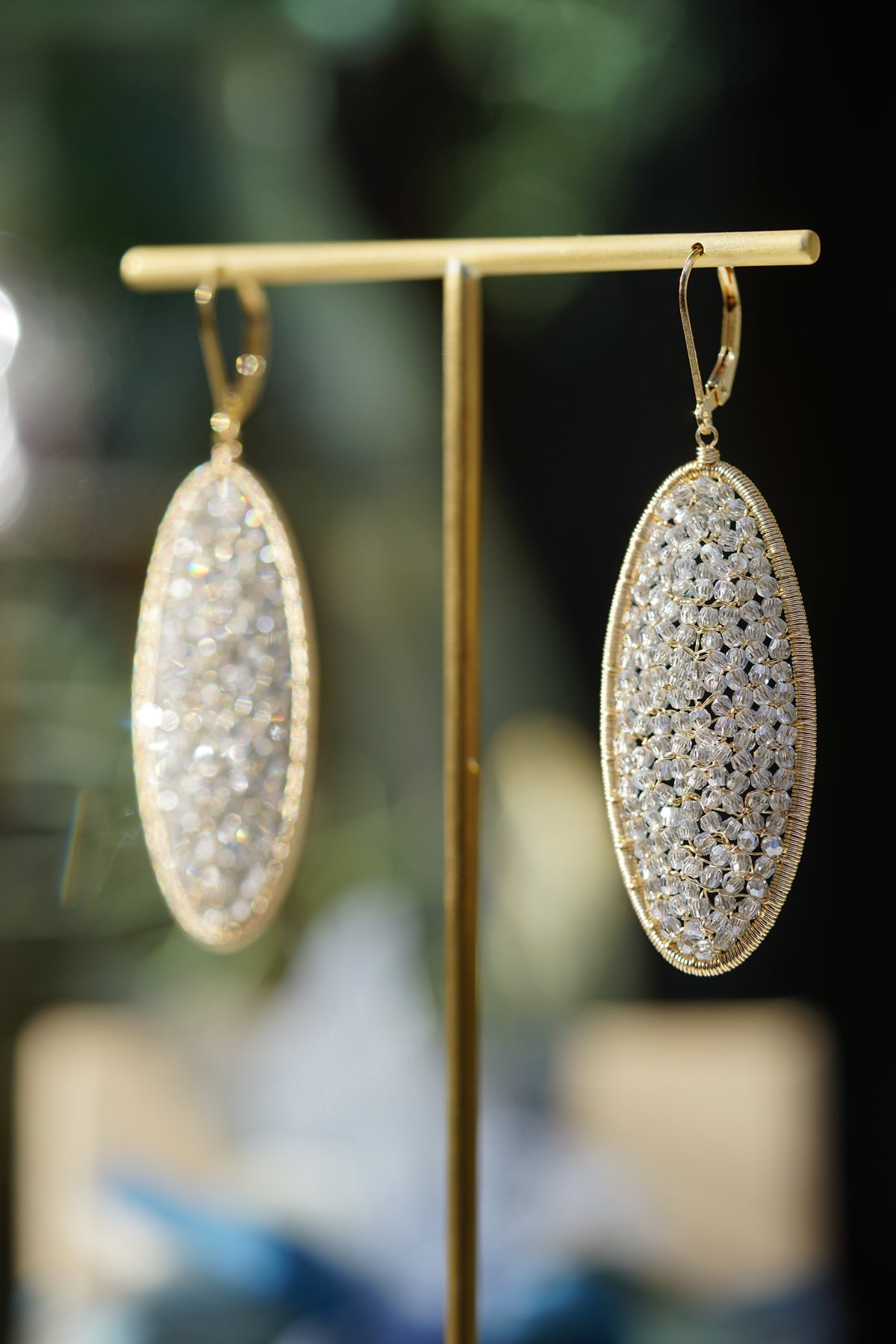 Dana Kellin - Long Oval Crystal and 14k gold fill mosaic earrings