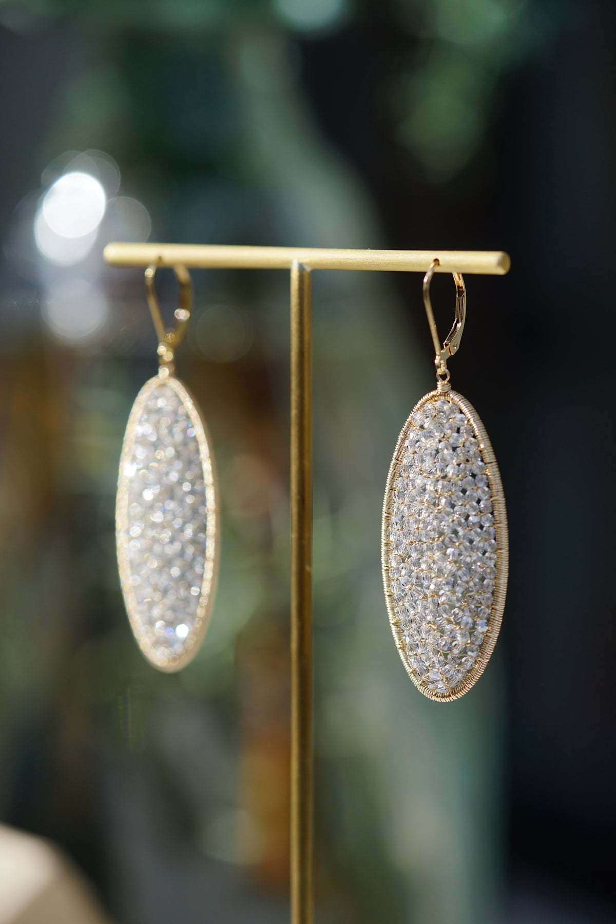 Dana Kellin - Long Oval Crystal and 14k gold fill mosaic earrings