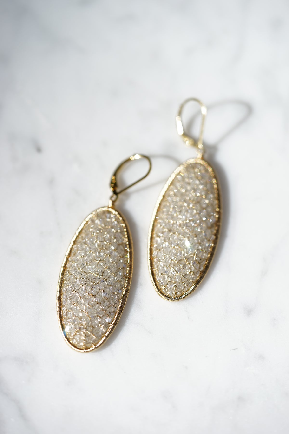 Dana Kellin - Long Oval Crystal and 14k gold fill mosaic earrings
