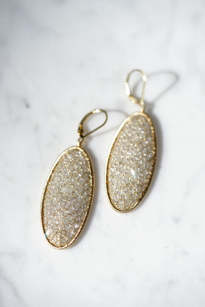 Dana Kellin - Long Oval Crystal and 14k gold fill mosaic earrings