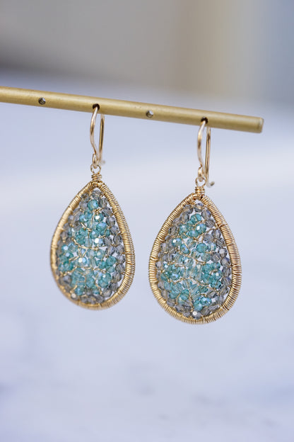Dana Kellin - Abalone and Blue Crystal Medium Teardrop Mosaic Earring with 14k fill wire