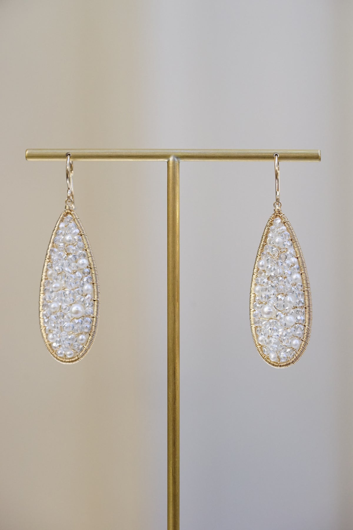 Dana Kellin - Long Pearl and Crystal Teardrop Earring with 14k gold fill wire