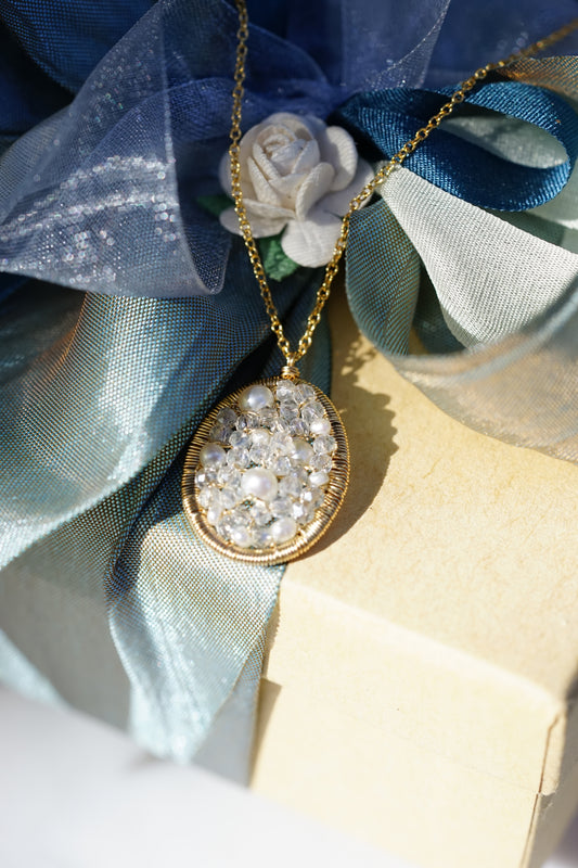 Dana Kellin - Pearl and Crystal Oval Pendant with 14k gold fill wire