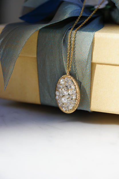 Dana Kellin - Pearl and Crystal Oval Pendant with 14k gold fill wire