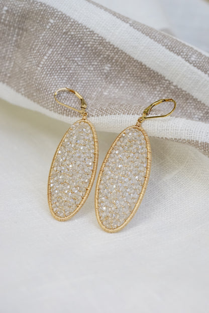 Dana Kellin - Long Oval Crystal and 14k gold fill mosaic earrings