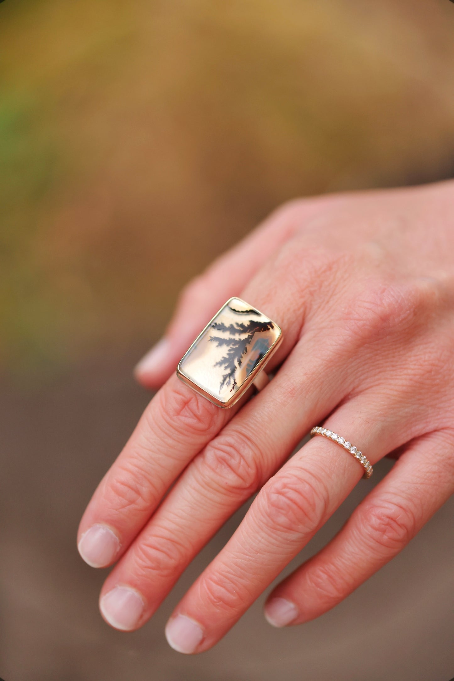 Jamie Joseph - Dendritic Agate Rectangular Ring Size 7.75