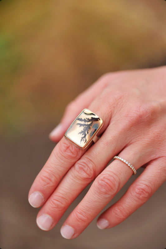 Jamie Joseph - Dendritic Agate Rectangular Ring Size 7.75