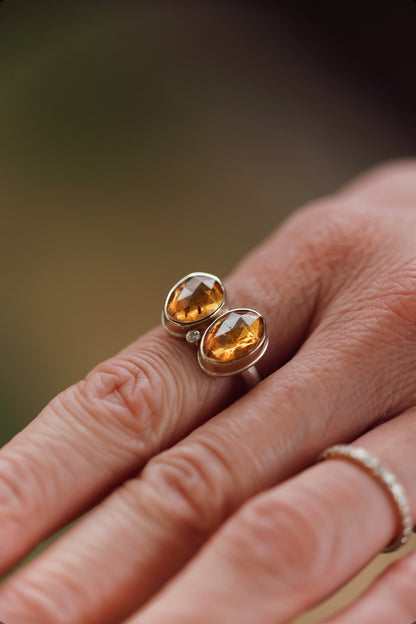 Jamie Joseph - Spessartite Garnet Ring with satellite diamond - Size 6.75