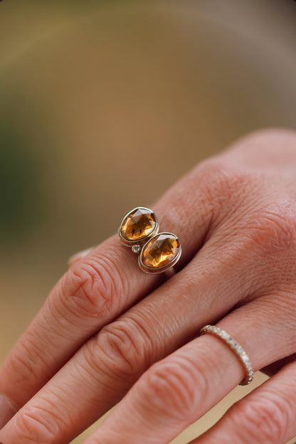 Jamie Joseph - Spessartite Garnet Ring with satellite diamond - Size 6.75