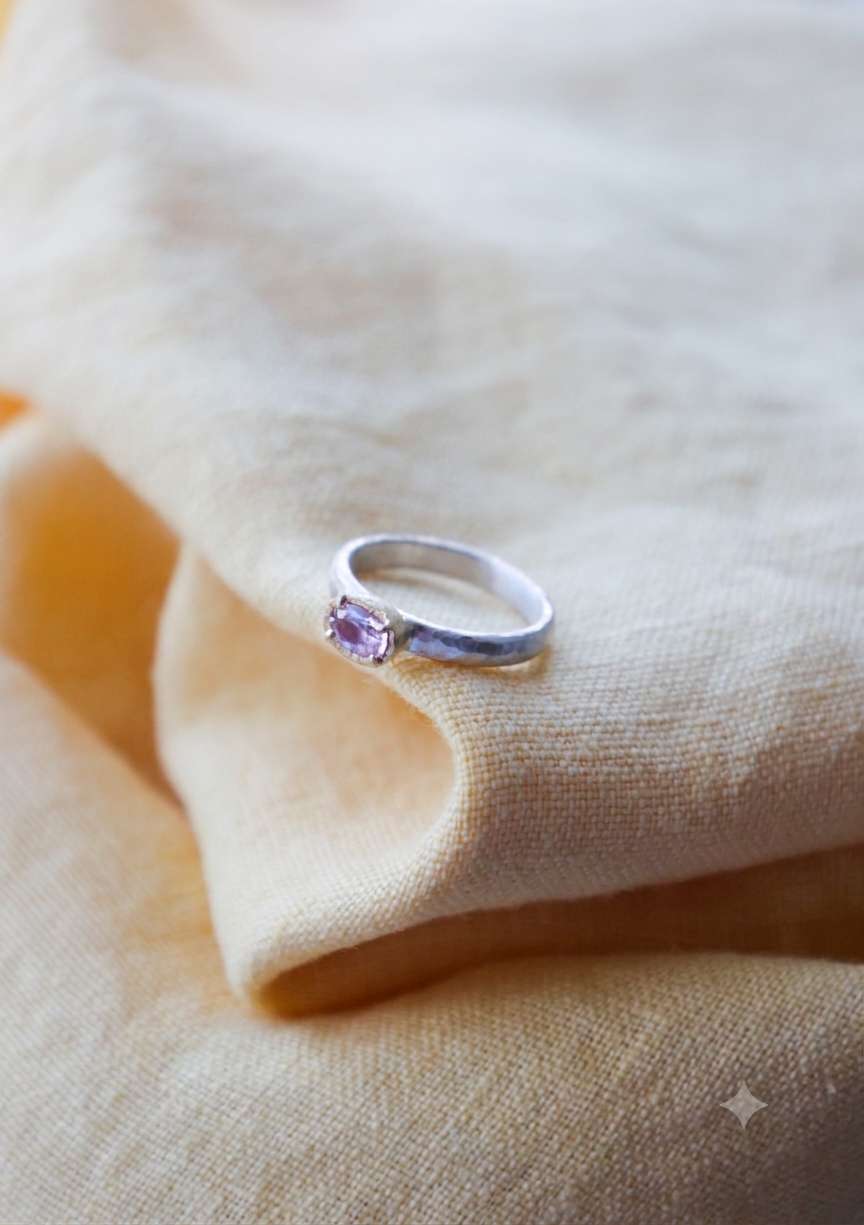 Yasuko Azuma - 0.38 Morganite ring on sterling silver band in 18ky gold bezel - size 6.5