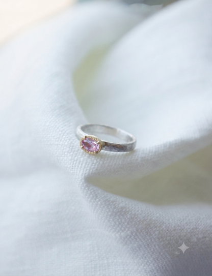 Yasuko Azuma - 0.38 Morganite ring on sterling silver band in 18ky gold bezel - size 6.5