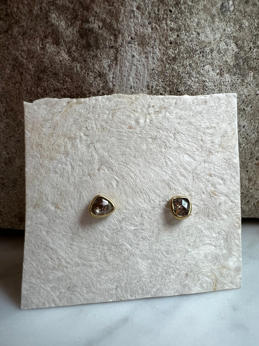 River Song - Faceted Champagne Diamond Studs - 24k gold vermeil (over sterling silver)