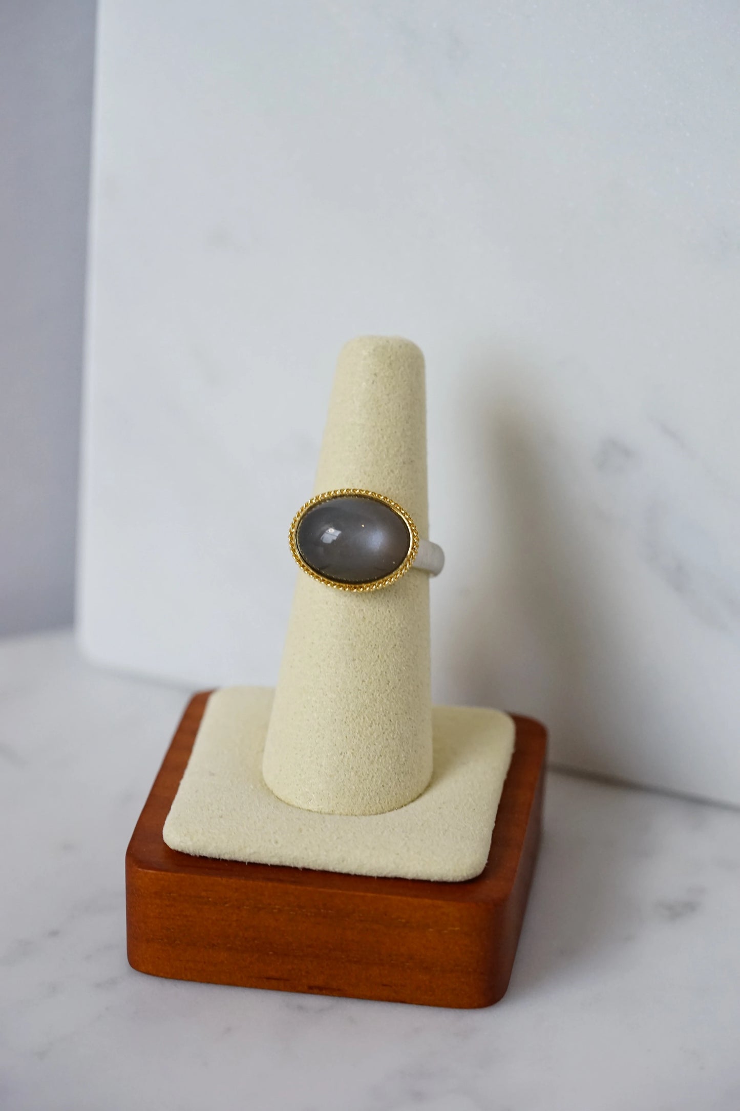 Mixed Metal Grey Moonstone Ring - Size 7