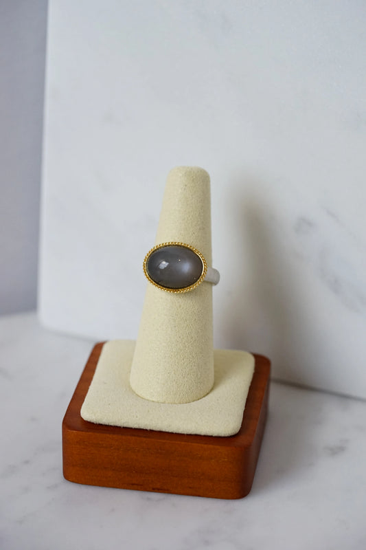 Mixed Metal Grey Moonstone Ring - Size 7
