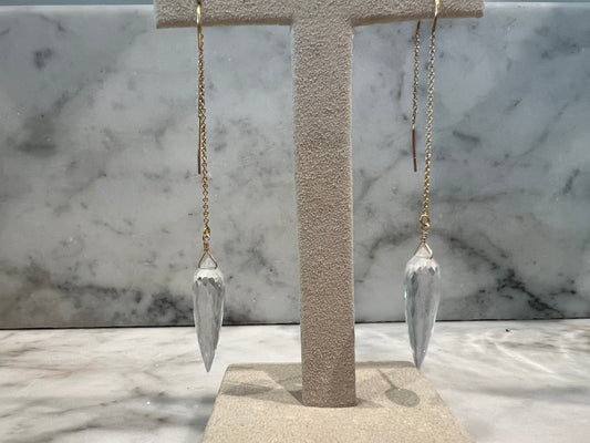 Rock Stella - Clear Quartz "okra"drops on long pull through gold-fill ear wires