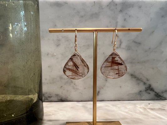Rock Stella - Rutilated Quartz plump drops on hammered gold-fill simple wires