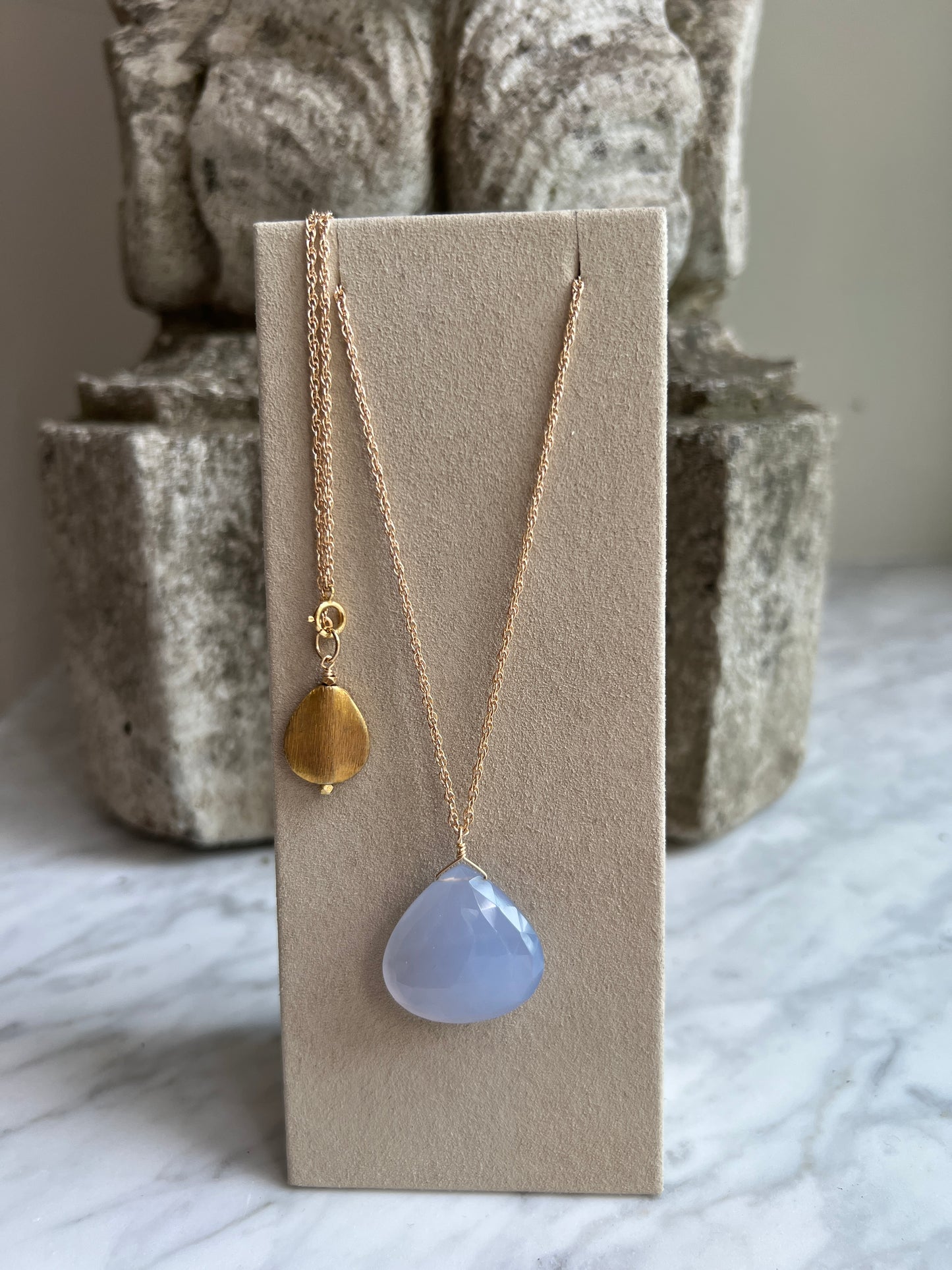 Rock Stella - Natural Blue Chalcedony ballast necklace with gold vermeil charm 14K gold fill chain