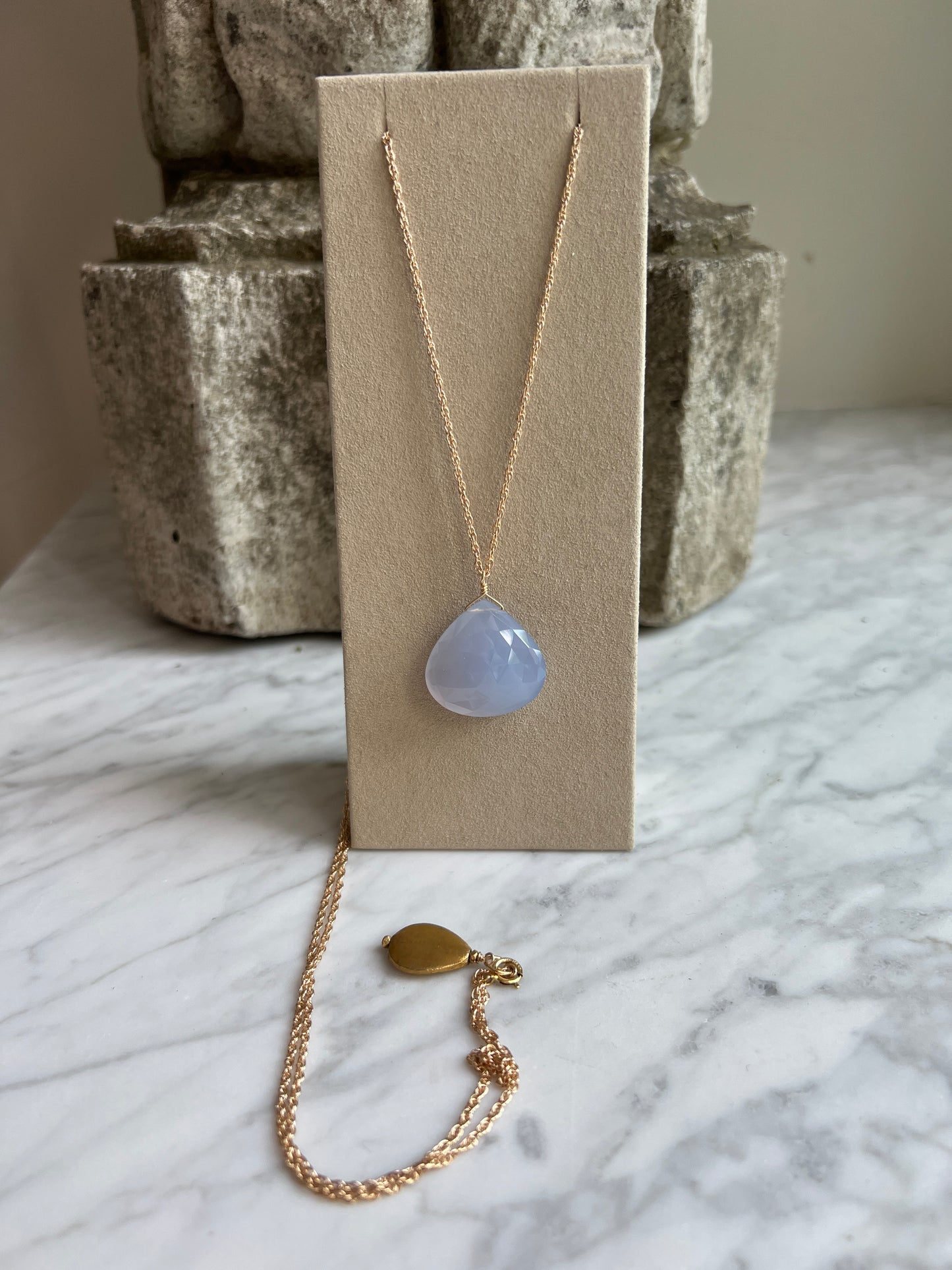 Rock Stella - Natural Blue Chalcedony ballast necklace with gold vermeil charm 14K gold fill chain