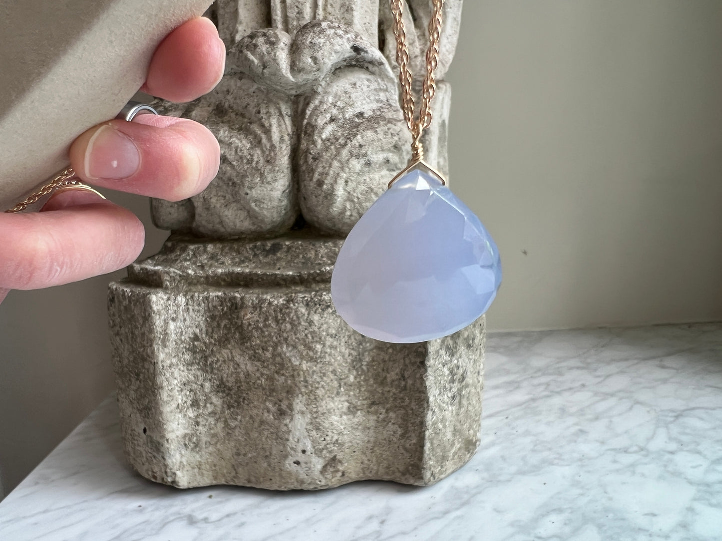Rock Stella - Natural Blue Chalcedony ballast necklace with gold vermeil charm 14K gold fill chain