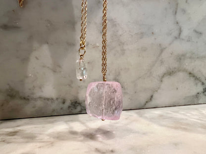 Rock Stella - Kunzite square drop ballast necklace