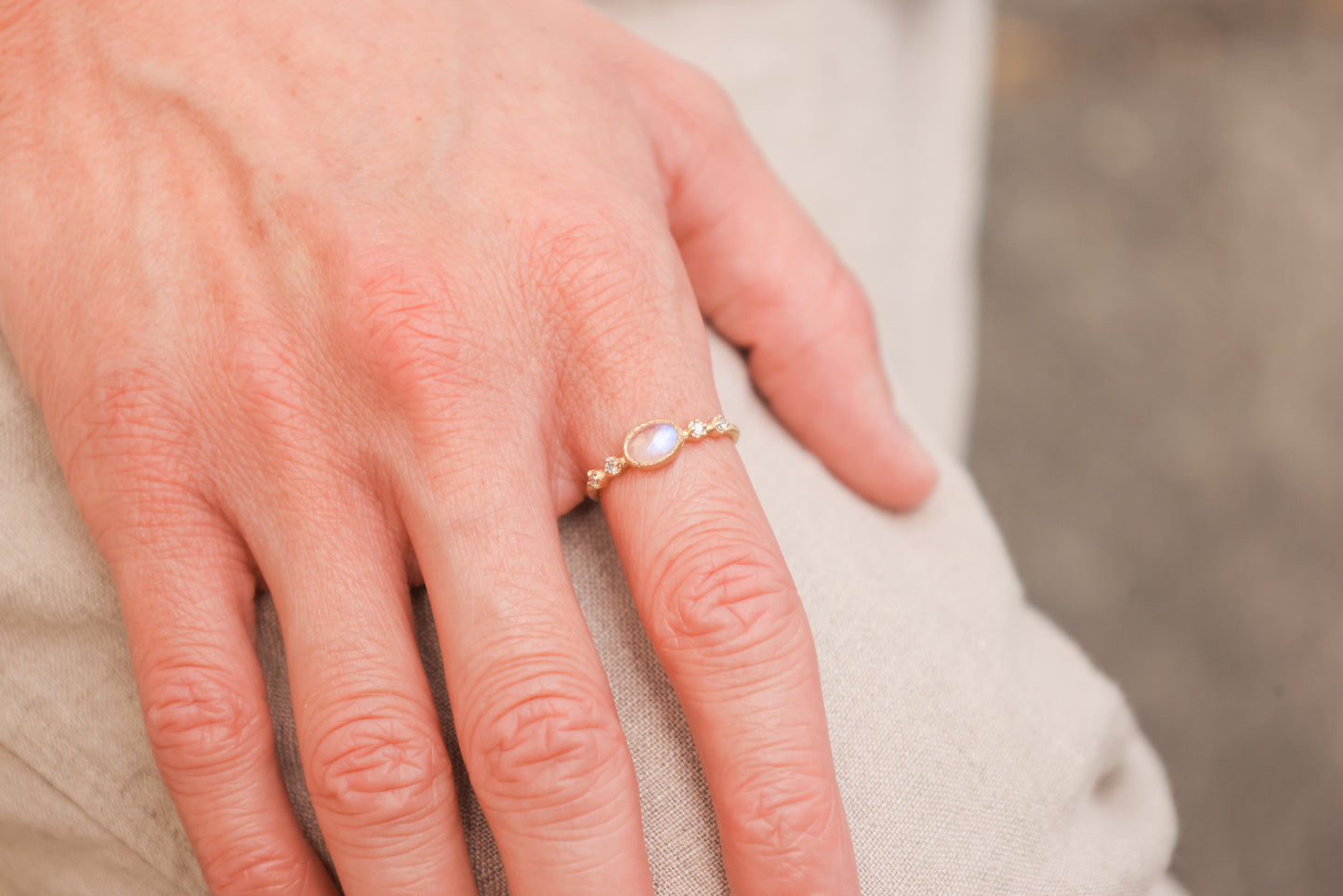 Yasuko Azuma - Small Oval Moonstone Muget Ring - size 6.5