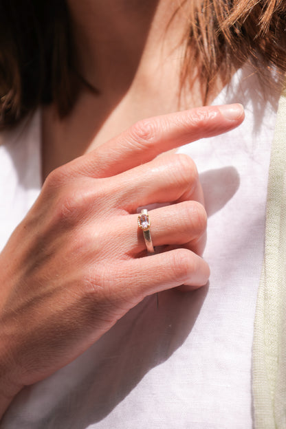 Yasuko Azuma - 0.38 Morganite ring on sterling silver band in 18ky gold bezel - size 6.5