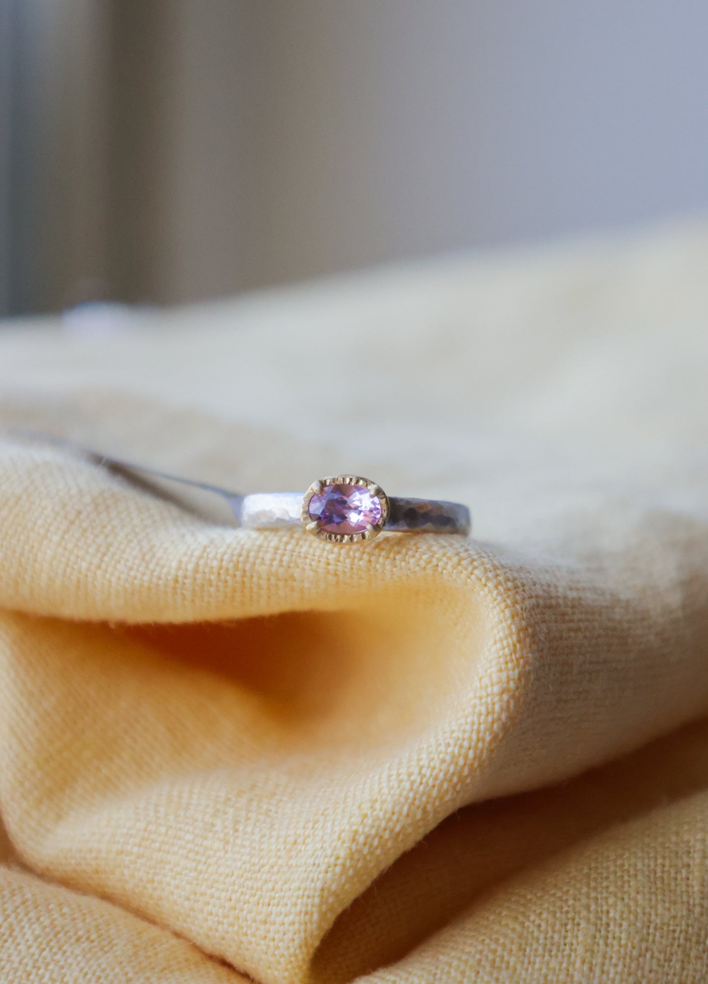 Yasuko Azuma - 0.38 Morganite ring on sterling silver band in 18ky gold bezel - size 6.5