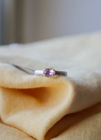 Yasuko Azuma - 0.38 Morganite ring on sterling silver band in 18ky gold bezel - size 6.5
