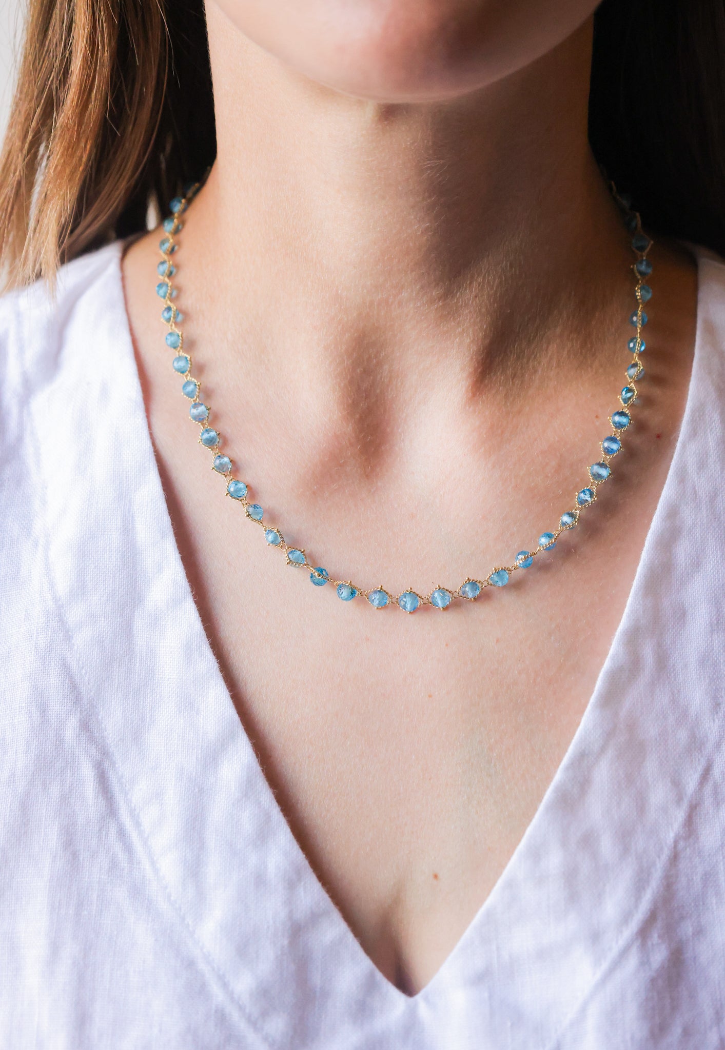 Amali - Woven London Blue Topaz in 18k gold 16-18"