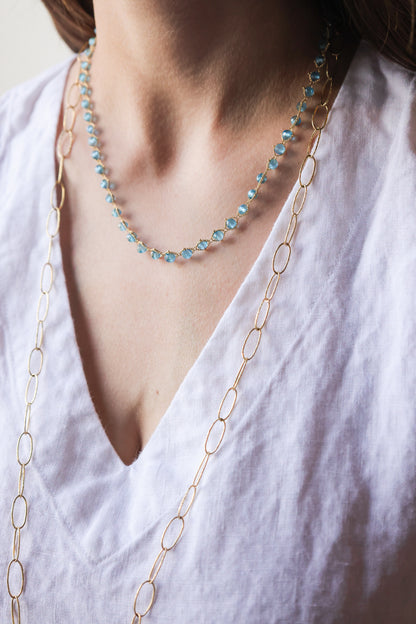 Amali - Woven London Blue Topaz in 18k gold 16-18"