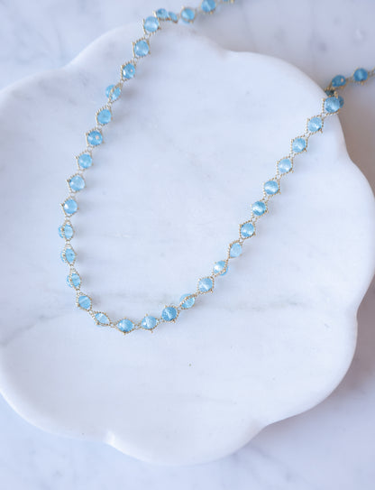 Amali - Woven London Blue Topaz in 18k gold 16-18"