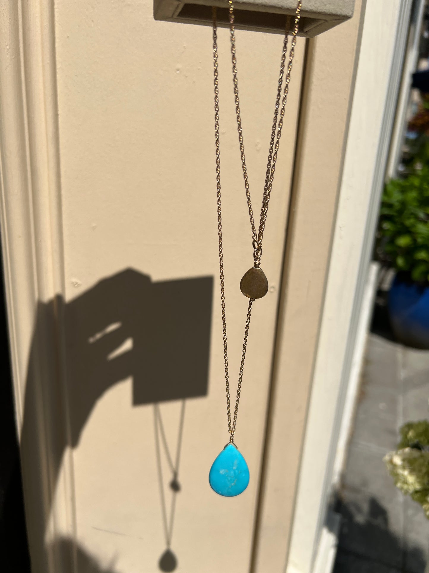 Rock Stella - Sleeping Beauty Turquoise Ballast Necklace with Gold Vermiel Charm on 14k gold filled rope chain