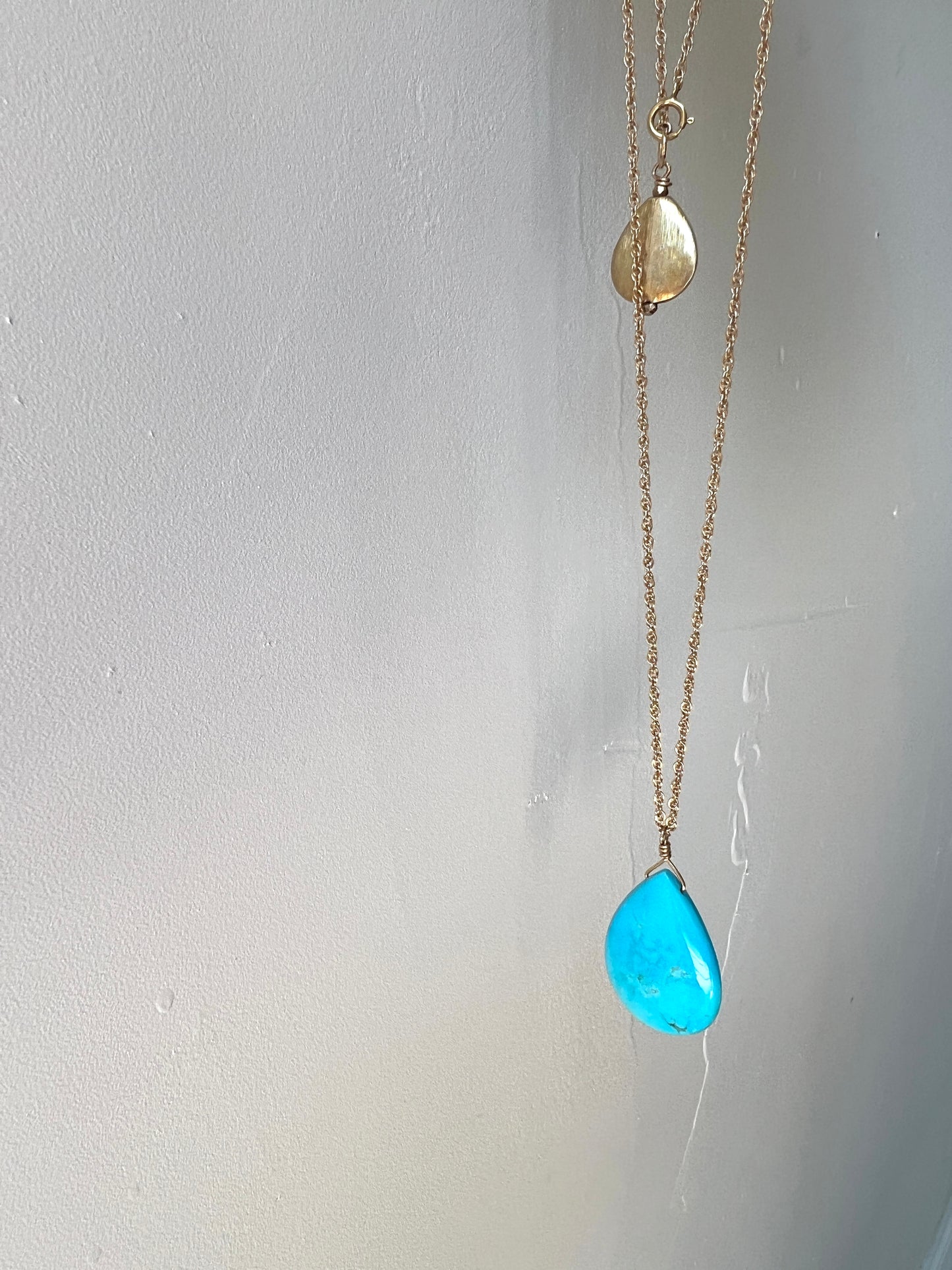 Rock Stella - Sleeping Beauty Turquoise Ballast Necklace with Gold Vermiel Charm on 14k gold filled rope chain