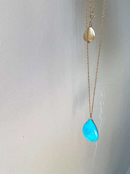 Rock Stella - Sleeping Beauty Turquoise Ballast Necklace with Gold Vermiel Charm on 14k gold filled rope chain