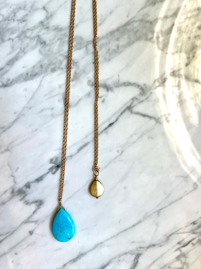 Rock Stella - Sleeping Beauty Turquoise Ballast Necklace with Gold Vermiel Charm on 14k gold filled rope chain