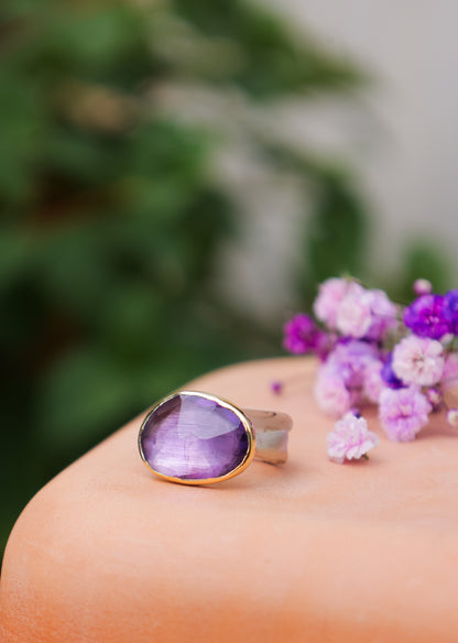Amethyst ring - 14k bezel with sterling sea kelp band