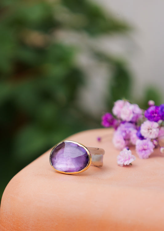 Amethyst ring - 14k bezel with sterling sea kelp band