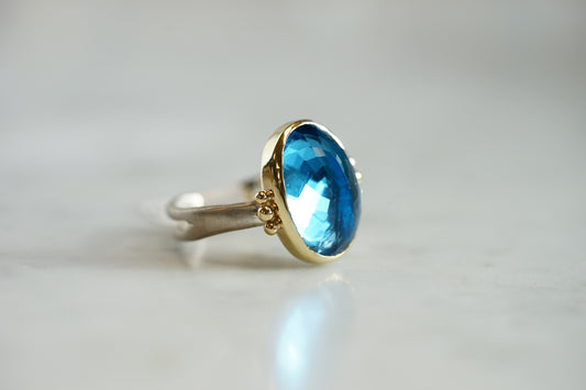 Inverted London Blue Topaz 14k/ss mixed metal ring